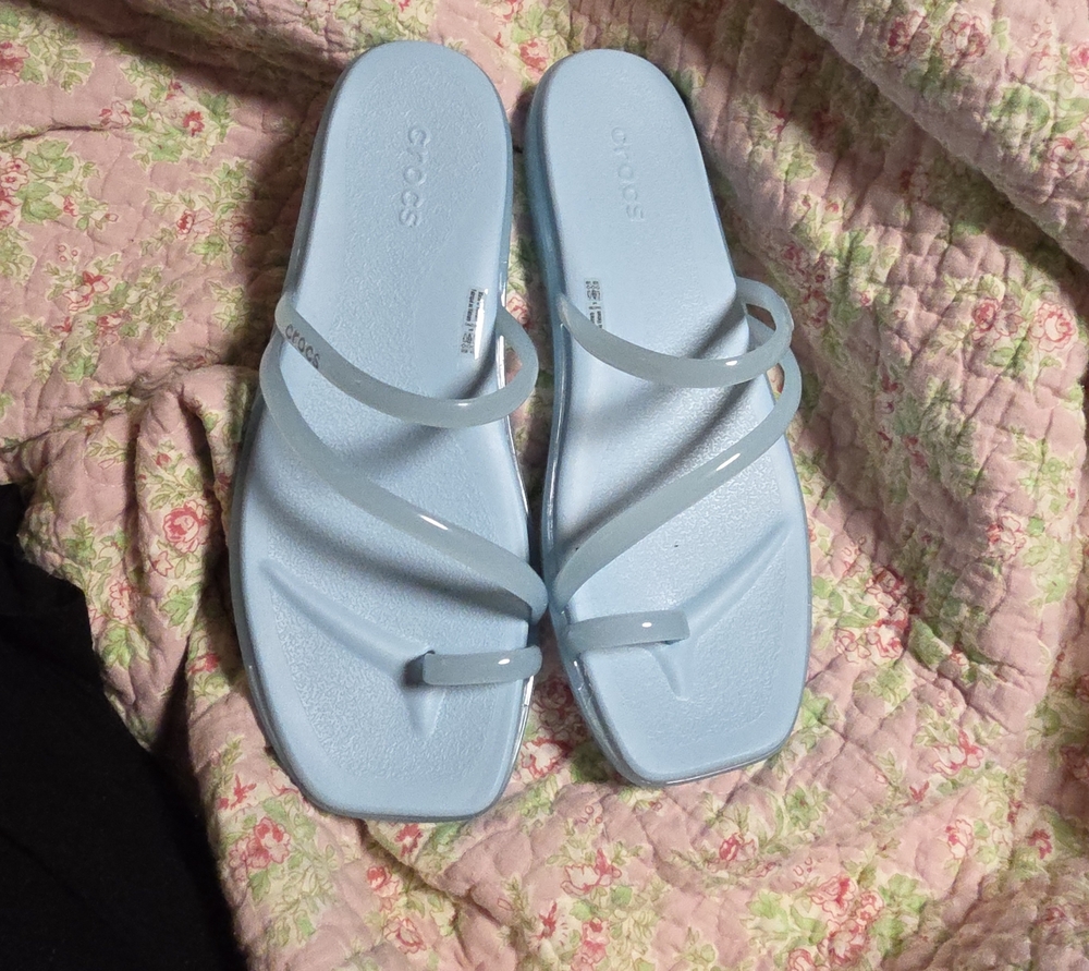 CROCS Women's Light Blue Strappy Slide Sandals
